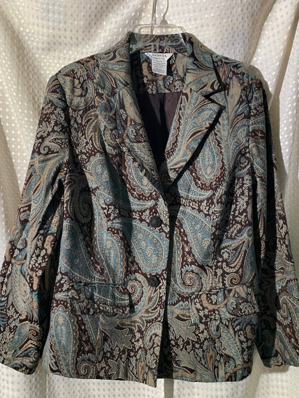 GEORGE Paisley teal and tan blazer with pockets, size 18W/20W